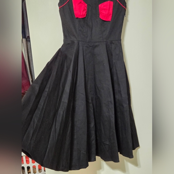Hearts & Roses Black+Red Retro Inspired Pin Up Style Dress Bikercore Bow Size XS - Picture 9 of 14